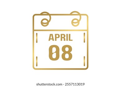 8 April calendar icon text page monthly web design on golden and white background vector, icon, or illustration with the month of April 8