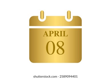 8 April calendar icon text page monthly web design on Golden and white background vector, icon, or illustration with the month of April 8