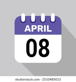 8 april calender icon text page monthly web design.