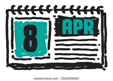 8 April date long table calendar - A simple yet elegant line art illustration of a table date calendar captures the essence of organization and timekeeping and note lines sketch art