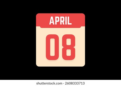 8 April icon text page monthly web design on coral, white, tangerine and black background vector, icon, or illustration with the month of April 8