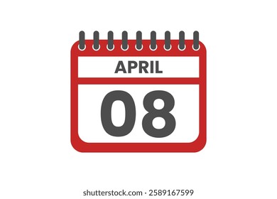 8 April month single day vector, illustration, calendar with red, black and white color background calendar April 8