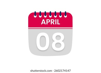 8 April month single day vector, illustration, calendar with red, off white and white color background calendar April 8