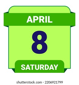 8 April, Saturday. Date template. Useful design for calendar or event promotion. Vector illustration EPS 10 File. Isolated on white background.