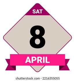 8 April, Saturday. Date template. Useful design for calendar or event promotion. Vector illustration EPS 10 