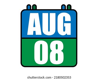 8 August calendar. Blue and green calendar page for August days. Vector isolated on white background.