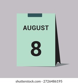 8 august calendar date icon minimal desk calendar vector illustration