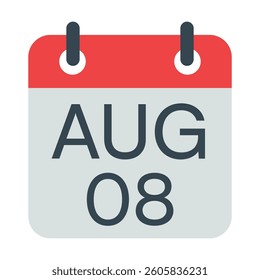 8 August Calendar Icon, Isolated Vector Calendar Icon.