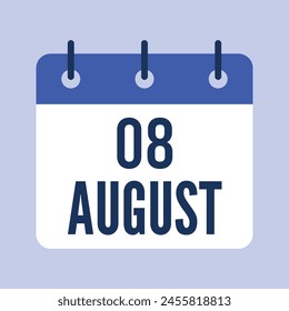 8. August, Einzelkalender der Vektorgrafik.