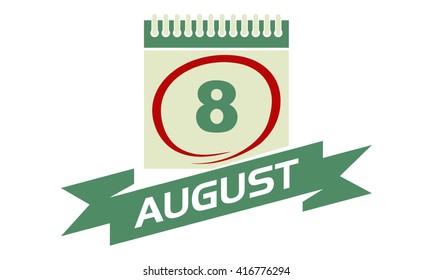8 August Calendar with Ribbon