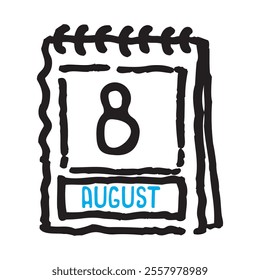 8 August date calendar - A simple yet elegant line art illustration of a date calendar captures the essence of organization and timekeeping. The clean lines and minimalistic design 
