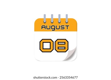 8 August month single day vector, illustration, calendar with yellow, black and white color background calendar August 8