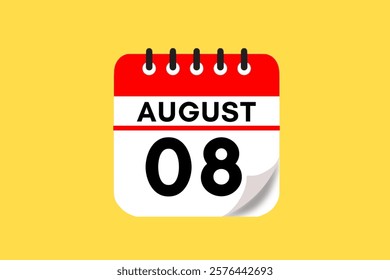 8 August month single day vector, illustration, calendar with red, black, white and yellow color background calendar August 8