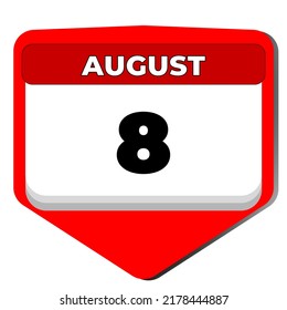 8 August vector icon calendar day. 8 date of august. Eighth day of august. 8th date number. 8 day calendar. Eight date. International Cat Day