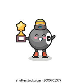 8 ball billiard cartoon as an ice skating player hold winner trophy , cute style design for t shirt, sticker, logo element