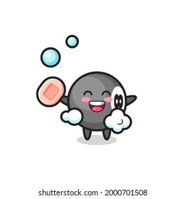 8 ball billiard character is bathing while holding soap , cute style design for t shirt, sticker, logo element