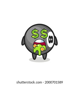 8 ball billiard character with an expression of crazy about money , cute style design for t shirt, sticker, logo element