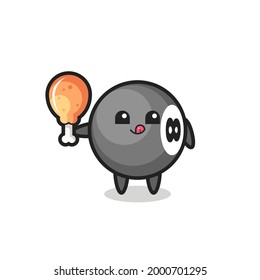 8 ball billiard cute mascot is eating a fried chicken , cute style design for t shirt, sticker, logo element