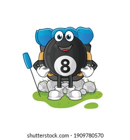 8 ball billiard go camping mascot. cartoon vector