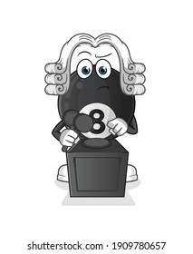 8 ball billiard judge holds gavel illustration. character vector