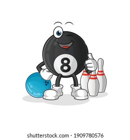 8 ball billiard play bowling illustration. character vector