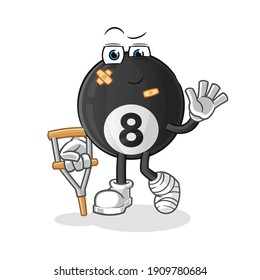 8 ball billiard sick with limping stick character. cartoon mascot vector