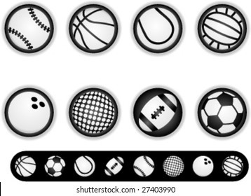 8 ball buttons with icons Separate layers for icons, buttons and background for easy editing.