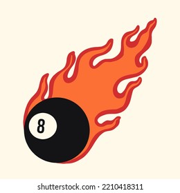 8 Ball Fire Retro Vector Illustration