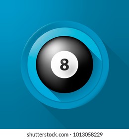 8 Ball Icon on Circular Button on Color Background . Isolated Vector Illustration 