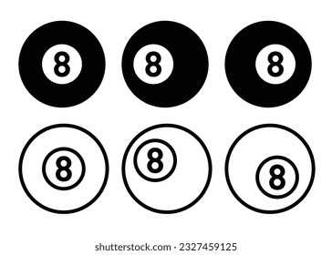 8 ball icon set. pool game eight ball fill and outline icon set. snooker sports 8 ball sign.