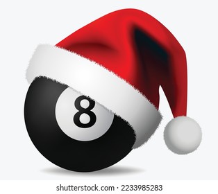 8 Ball with Santa Claus Hat - Christmas Pool Table or Billiards Sport - Isolated on white Background