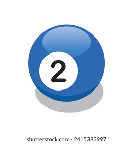 8 ball or snooker vector illustration, blue solid ball from a club or casino, number 2