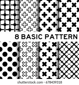 8 Basic black and white color geometric seamless pattern 