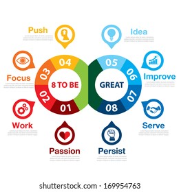 8 to be great infographic. Success way concept. Can be used for layout, web design, brochure, flyer, leaflet,  template, infographics Vector illustration