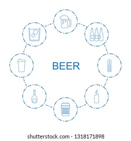8 beer icons. Trendy beer icons white background. Included line icons such as beer mug, drink, bottle, cleanser, wheat. icon for web and mobile.