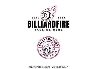 8 billiard ball with flame comet outline logo design. billiard ball number eight with fire meteor line art logo design set. billiard ball illustration logo for billiard sport club and tournament