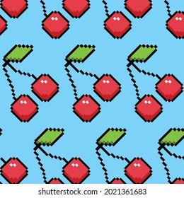 8 bit background with cherries. Can be used as a background.Vector image