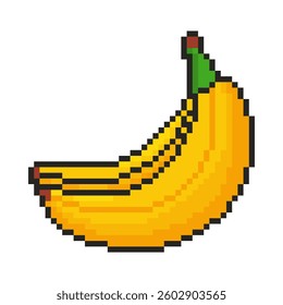 8 bit bananas icon. Pixel art object. Old school computer graphic style