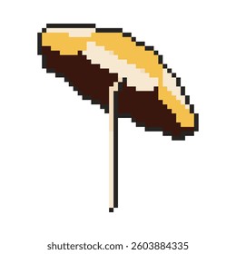 8 bit beach umbrella icon. Pixel art object. Retro 80s,90s video game graphics
