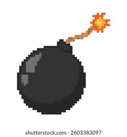 8 bit bomb icon. Pixel art object. Old school vintage game graphics