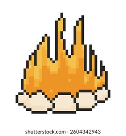8 bit bonfire icon. Pixel art object. Old school vintage game graphics