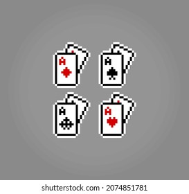 8 bit card poker pixels. a playing cards for game assets in vector illustration.