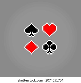 8 bit card poker pixels. a playing cards for game assets in vector illustration.