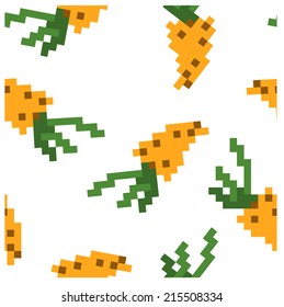 8 bit carrot. vector seamless pattern. cute children's pattern with a carrot of cubes. Perfect for fabric or paper.