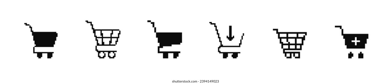 Icono de carro de 8 bits. Pixel compra retro 90s tienda en línea icono vector