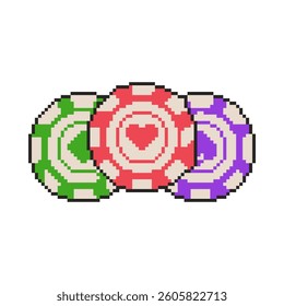 8 bit casino chips icon. Pixel art object. Retro 80s,90s video game graphics