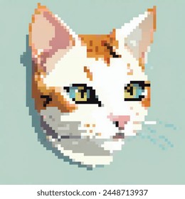 8 Bit Cat Illustration On Flat Background