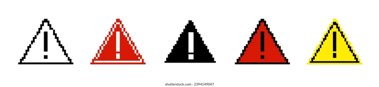 icono de señalización de la ruta triangular de 8 bits de precaución. Banner retro de error de píxeles. Señal de tráfico de auto con píxeles. 