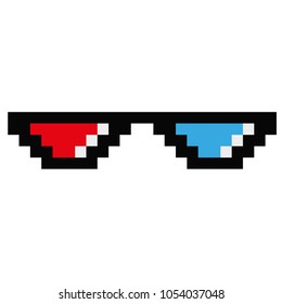 8 bit cinema glasses vector icon