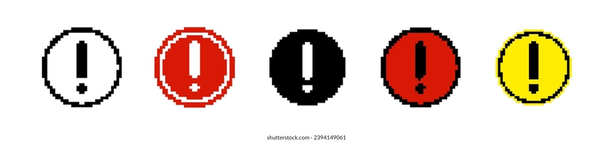 8 bit circle caution road sign icon. Pixel error retro  banner. Pixelated car traffic sign. 